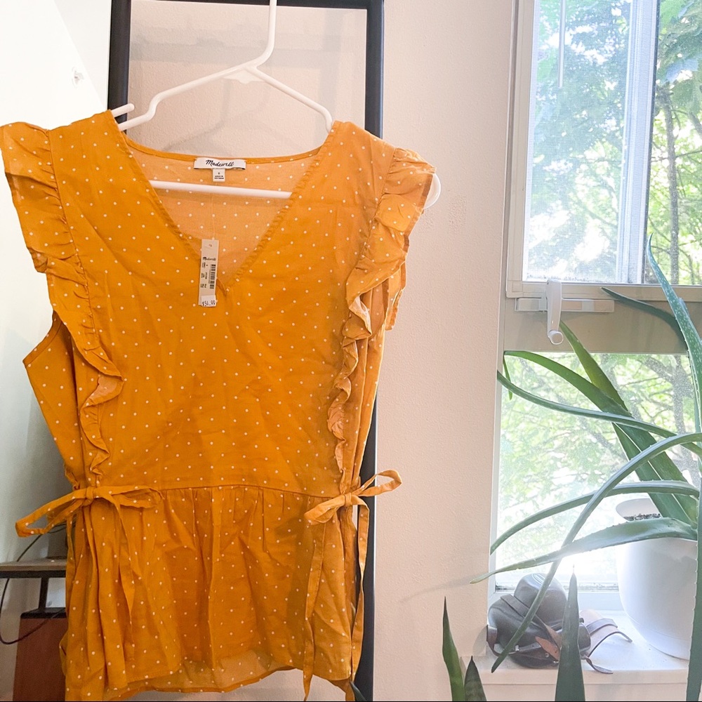 Madewell Yellow Polka-dot Blouse with Ties - S